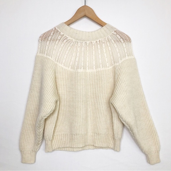 Zara cream chunky ribbed lace detail Alpaca blend crewneck sweater - Picture 10 of 12